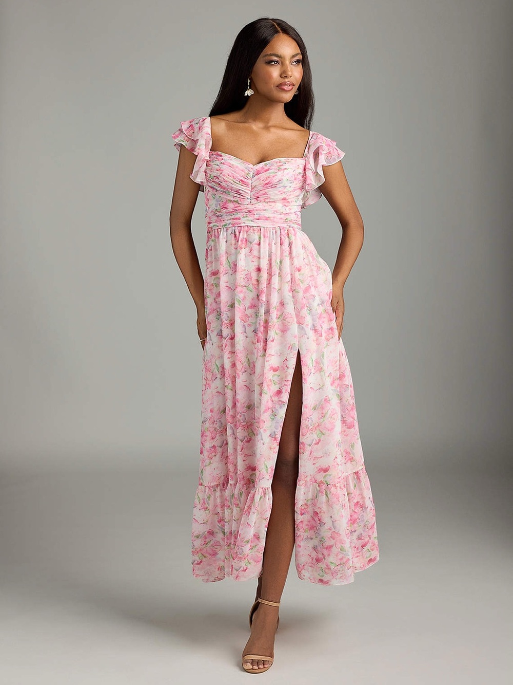 Azazie Anaya Abstract Watercolor Floral A-Line Sweetheart Neckline Chiffon Dress